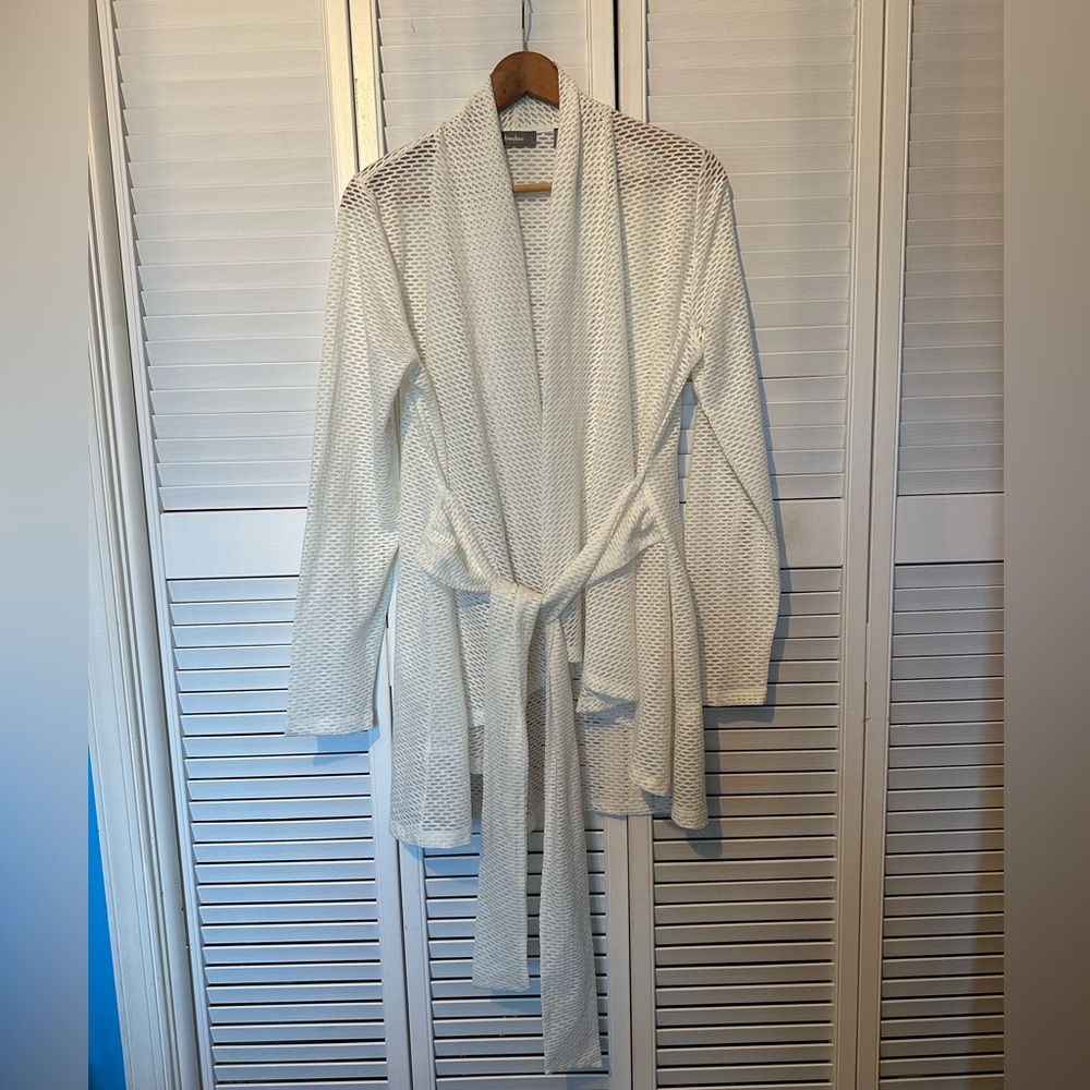 Solid White, Neiman Marcus Polyester Belted Eyele… - image 1